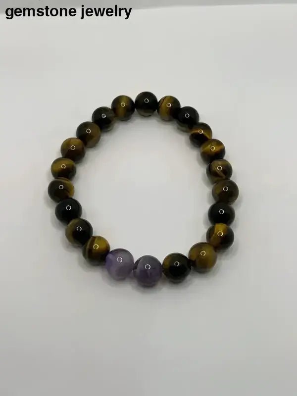 Tiger Eye and Amethyst 8mm Beaded Bracelet - Bec Sue Jewelry Shop