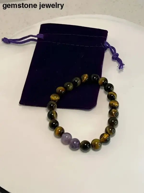 Tiger Eye and Amethyst 8mm Beaded Bracelet - Bec Sue Jewelry Shop