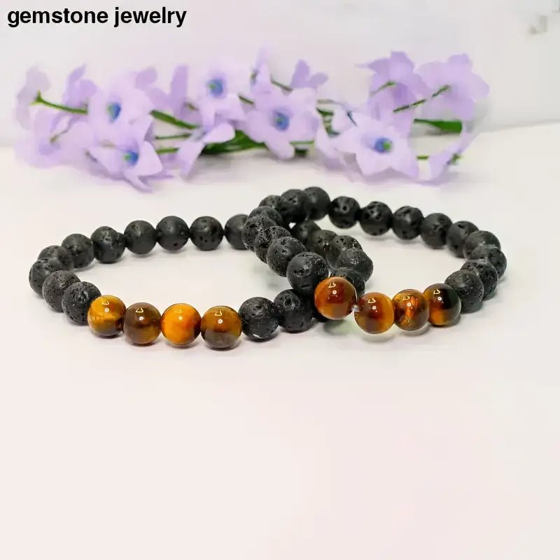 Tiger Eye and Lava Stone Beaded Bracelets Set - Bec Sue Jewelry Shop