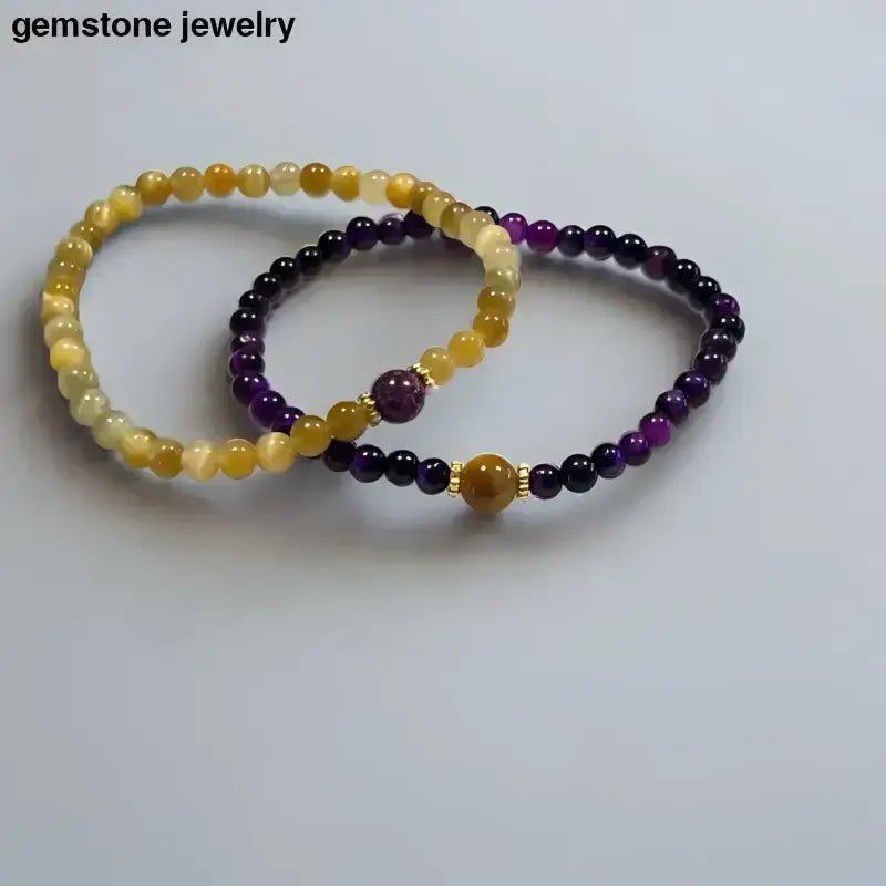 Tiger Eye and Purple Jasper Stretch Bracelets Set - Bec Sue Jewelry Shop