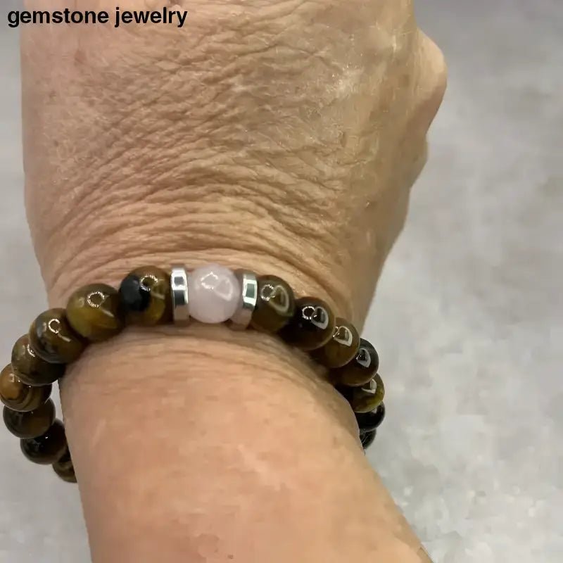 Tiger Eye and Rose Quartz Beaded Bracelet - Bec Sue Jewelry Shop