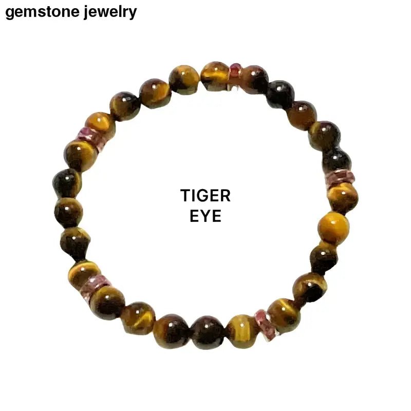 Tiger Eye Bracelet with Pink Rhinestone Accents - Bec Sue Jewelry Shop