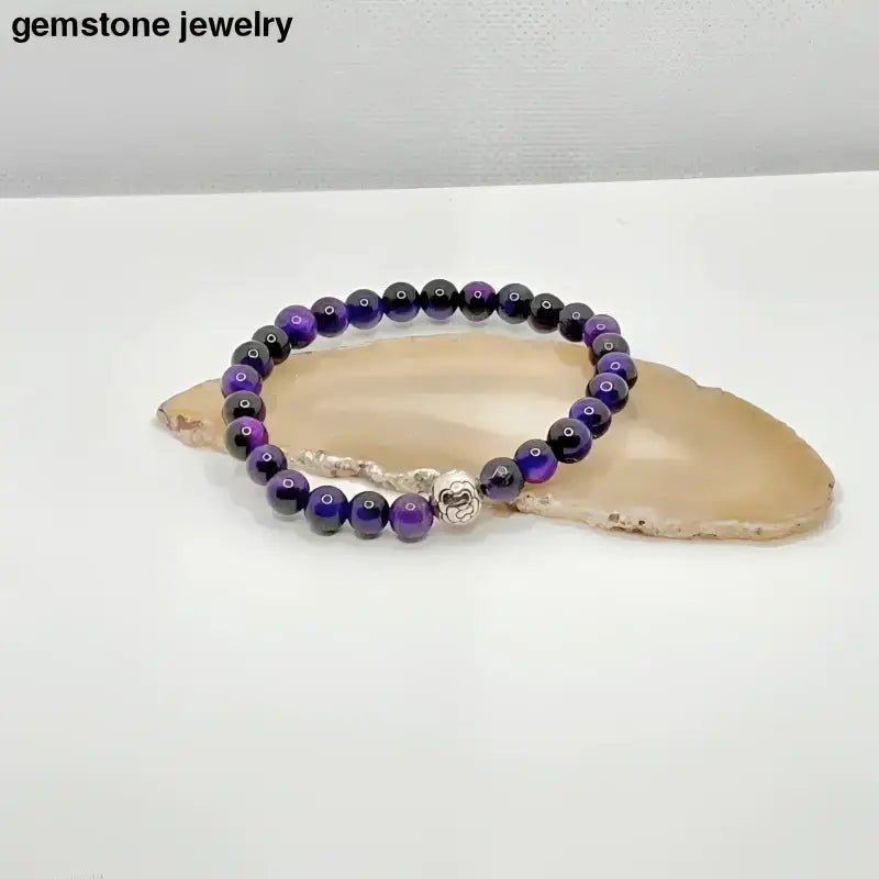 Tiger Eye Gemstone Bracelet in Purple - Bec Sue Jewelry Shop