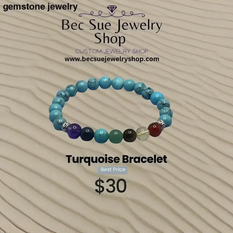 Turquoise and Blue Turquoise Beaded Gemstone Bracelets Set - Bec Sue Jewelry Shop