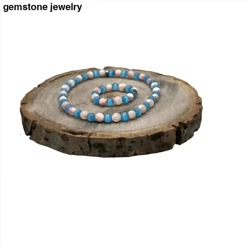 Turquoise and Pink Beaded Jewelry Set with Periwinkle Blue Accents - Bec Sue Jewelry Shop