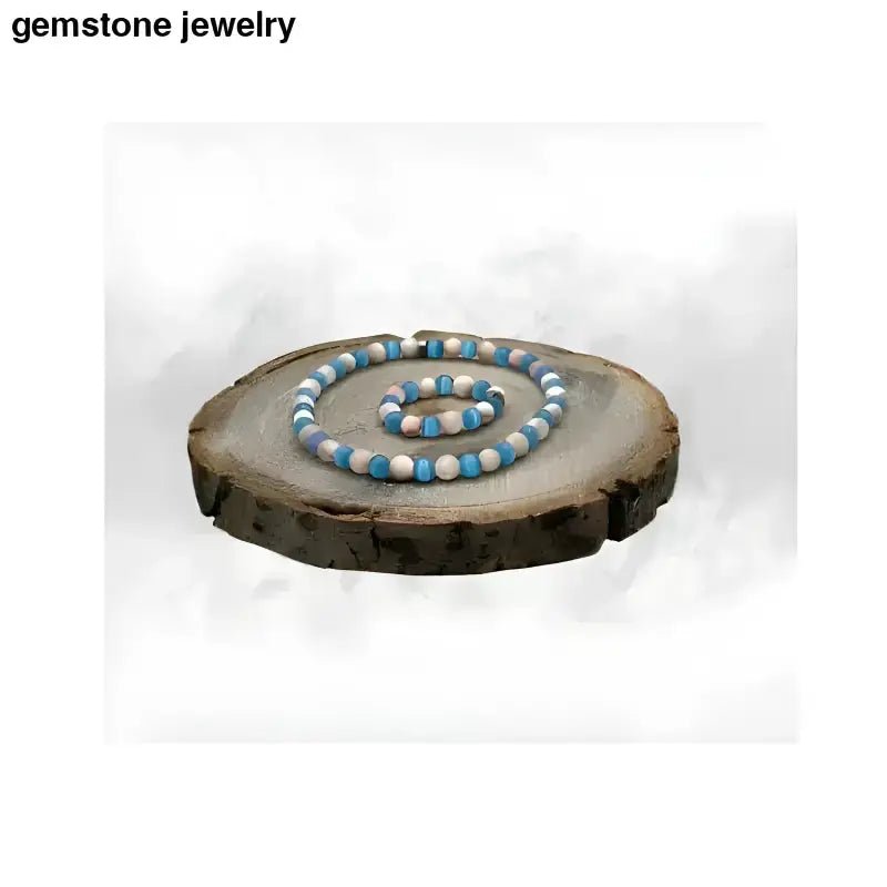 Turquoise and Pink Beaded Jewelry Set with Periwinkle Blue Accents - Bec Sue Jewelry Shop