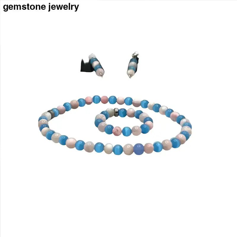 Turquoise and Pink Beaded Jewelry Set with Periwinkle Blue Accents - Bec Sue Jewelry Shop