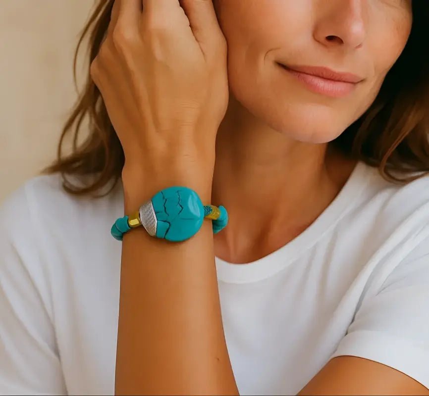 Turquoise and Yellow Citrine Beaded Stretch Bracelet - Bec Sue Jewelry Shop