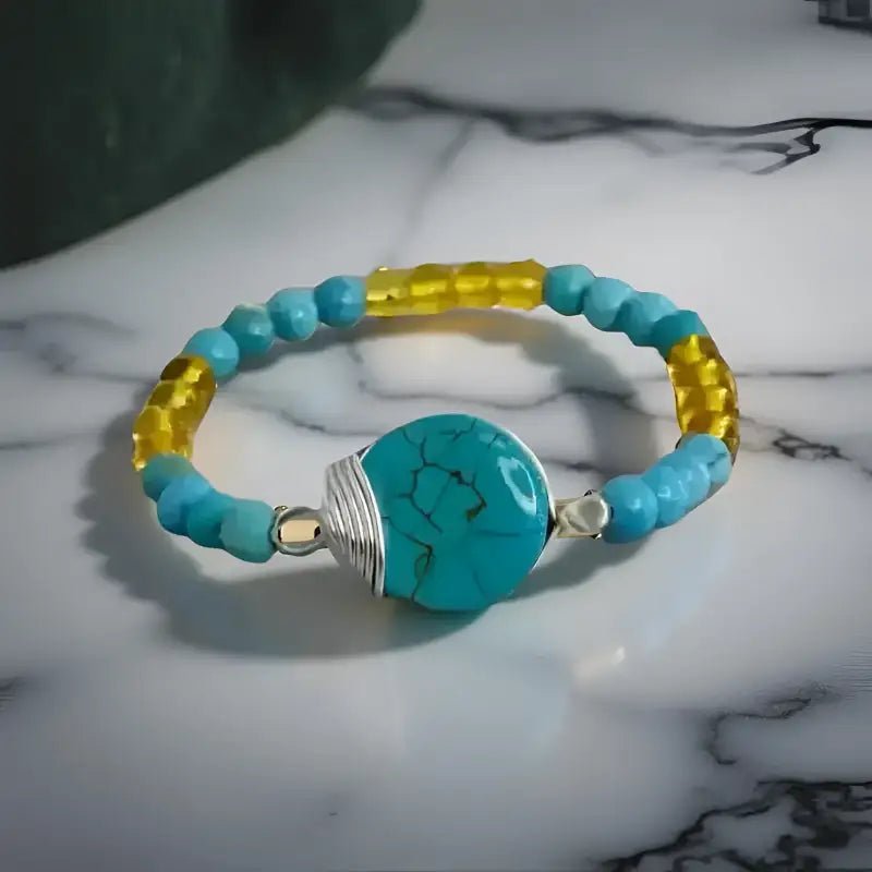 Turquoise and Yellow Citrine Beaded Stretch Bracelet - Bec Sue Jewelry Shop
