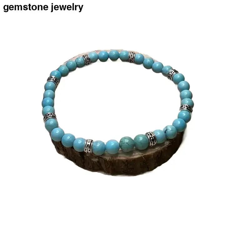 Turquoise Bead Bracelet for Women with Silver Accents - Bec Sue Jewelry Shop