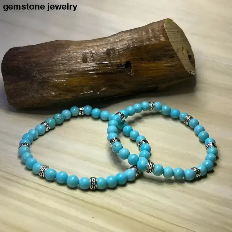 Turquoise Bead Bracelet for Women with Silver Accents - Bec Sue Jewelry Shop