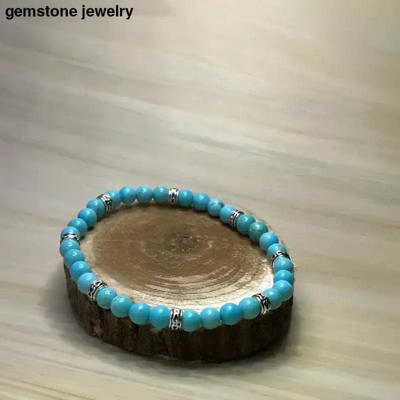 Turquoise Bead Bracelet for Women with Silver Accents - Bec Sue Jewelry Shop
