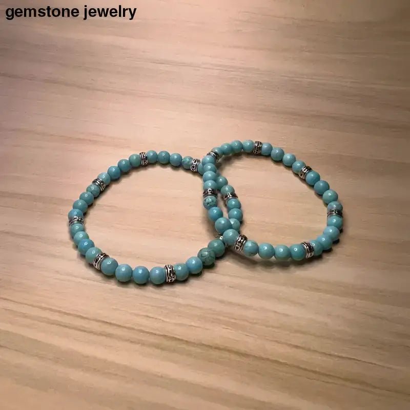 Turquoise Bead Bracelet for Women with Silver Accents - Bec Sue Jewelry Shop
