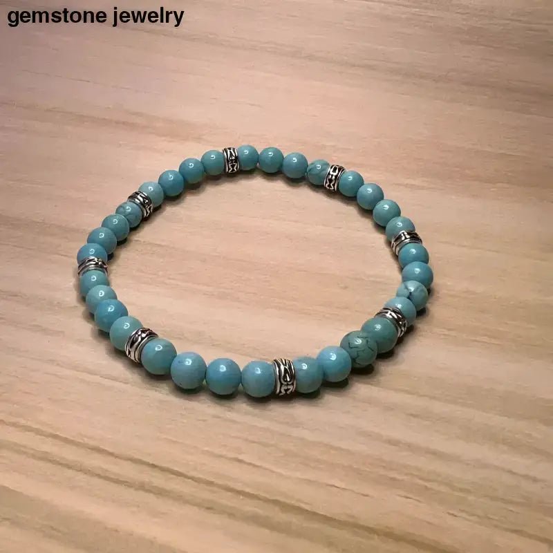 Turquoise Bead Bracelet for Women with Silver Accents - Bec Sue Jewelry Shop