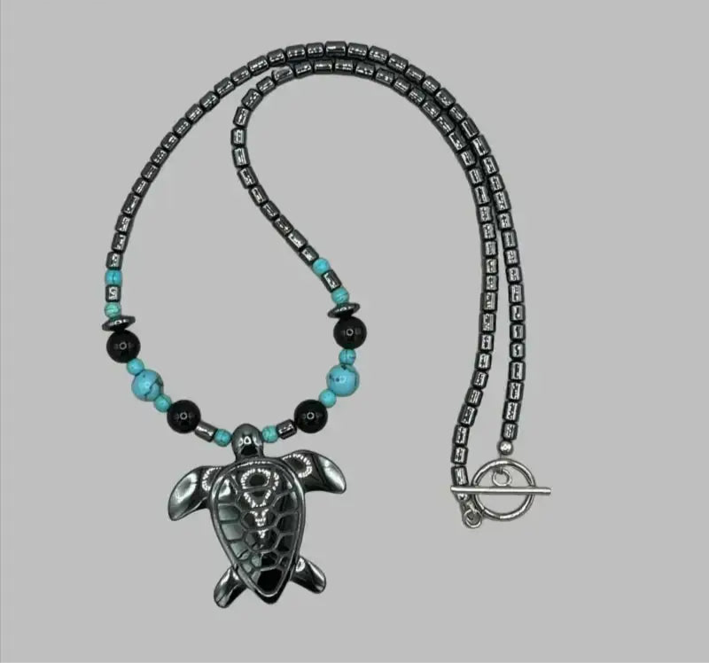 Turquoise Bead Necklace and Bracelet Set with Sterling Silver Turtle Pendant - Bec Sue Jewelry Shop