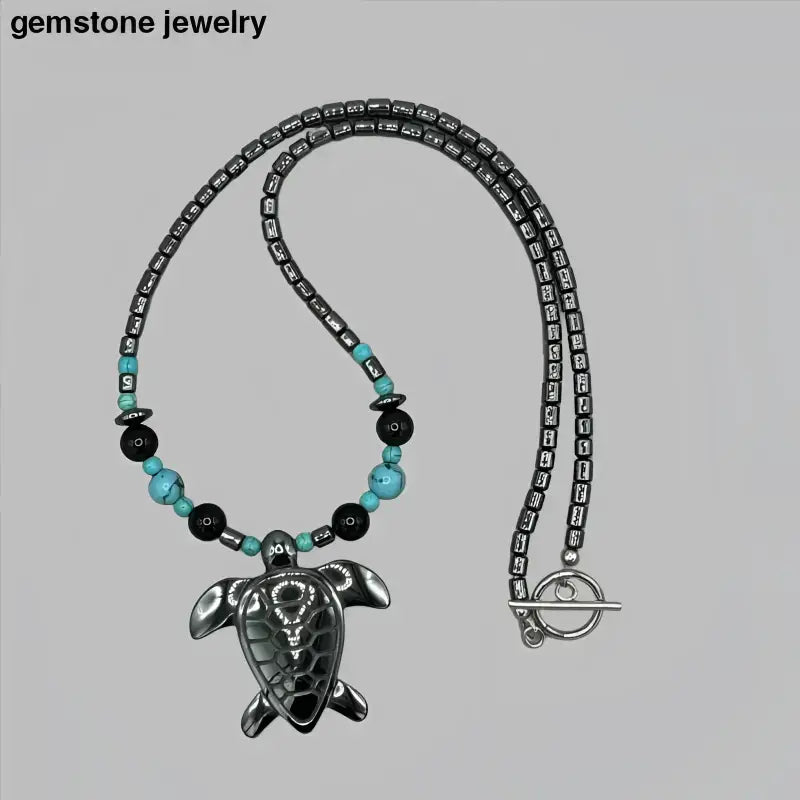 Turquoise Bead Necklace and Bracelet Set with Sterling Silver Turtle Pendant - Bec Sue Jewelry Shop