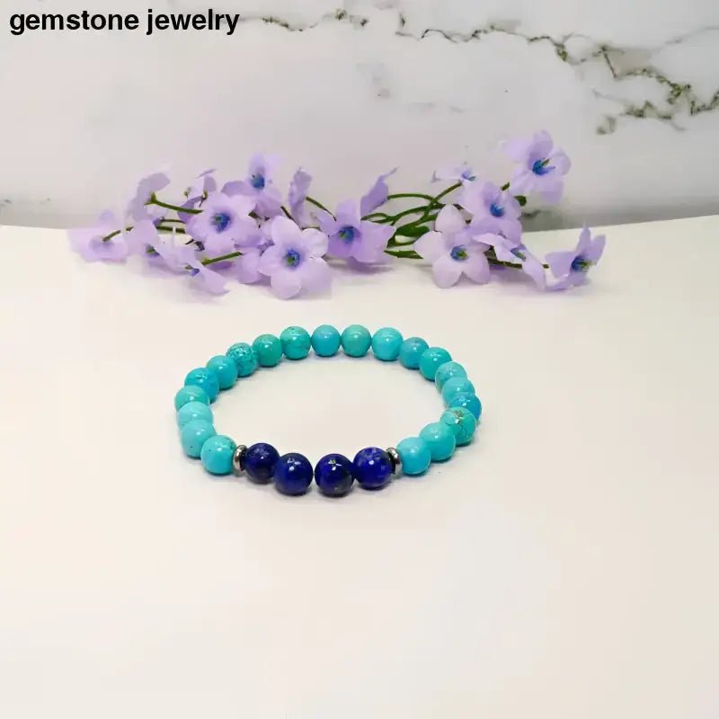 Turquoise Beaded Bracelet with Lapis Lazuli Accent Beads - Bec Sue Jewelry Shop