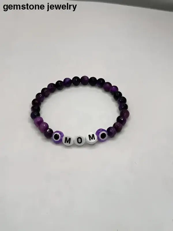 Turquoise Beaded Bracelet with Letter and Dark Accent Beads - Bec Sue Jewelry Shop