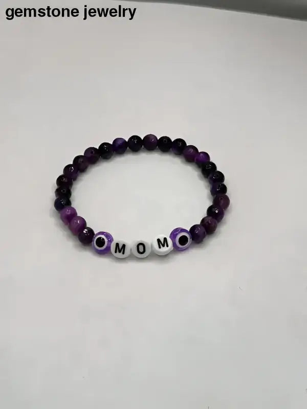 Turquoise Beaded Mother’s Day Bracelet with Letter and Dark Accent Beads - Bec Sue Jewelry Shop