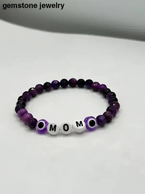 Turquoise Beaded Mother’s Day Bracelet with Letter and Dark Accent Beads - Bec Sue Jewelry Shop
