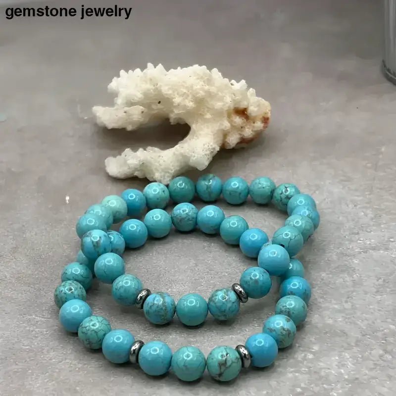 Turquoise Beaded Bracelet with Sterling Silver Spacers - Bec Sue Jewelry Shop