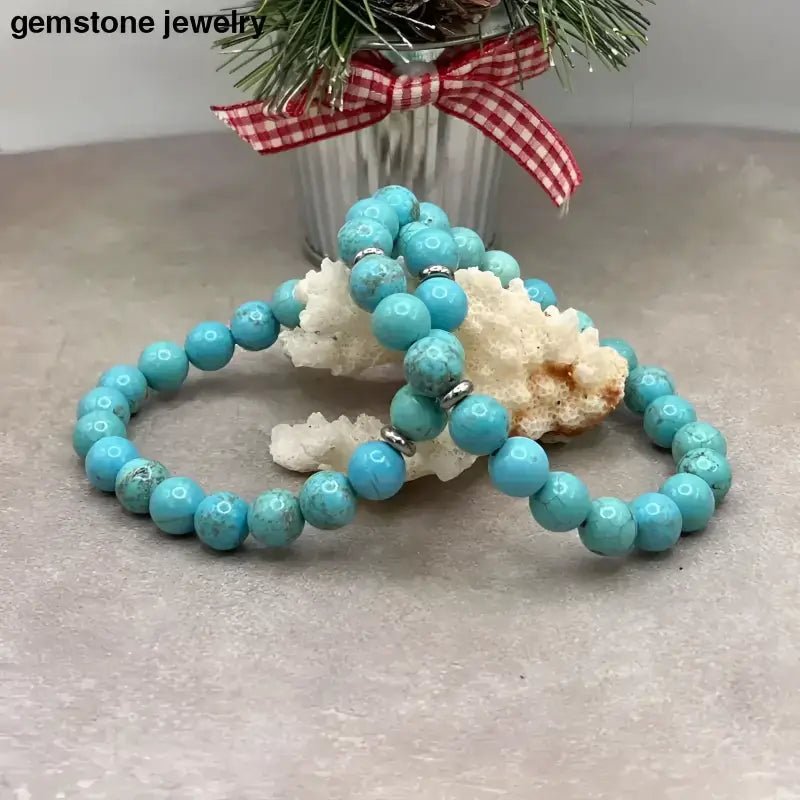 Turquoise Beaded Bracelet with Sterling Silver Spacers - Bec Sue Jewelry Shop