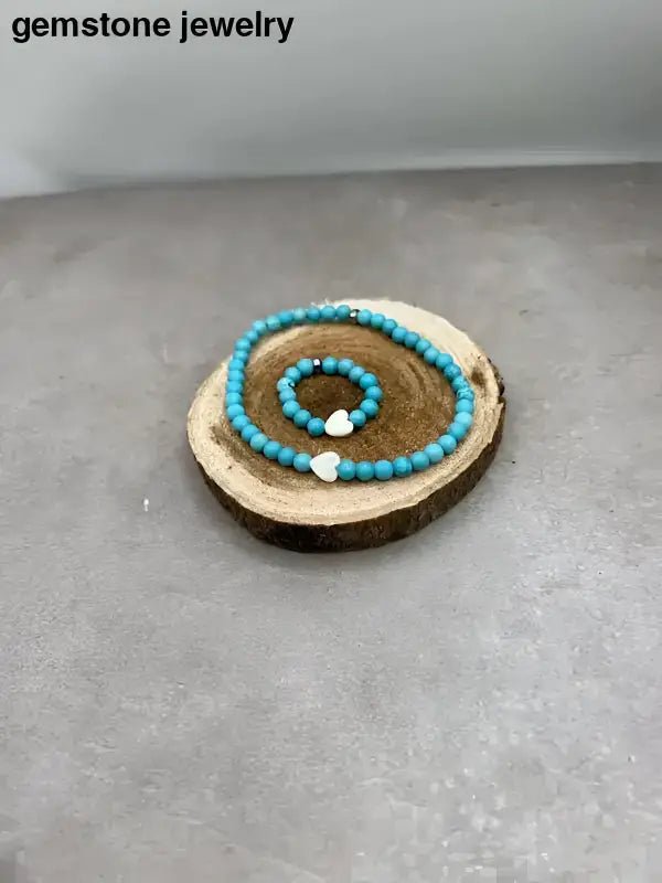 Turquoise Bracelet and Matching Ring Jewelry Set with Heart Charms - Bec Sue Jewelry Shop