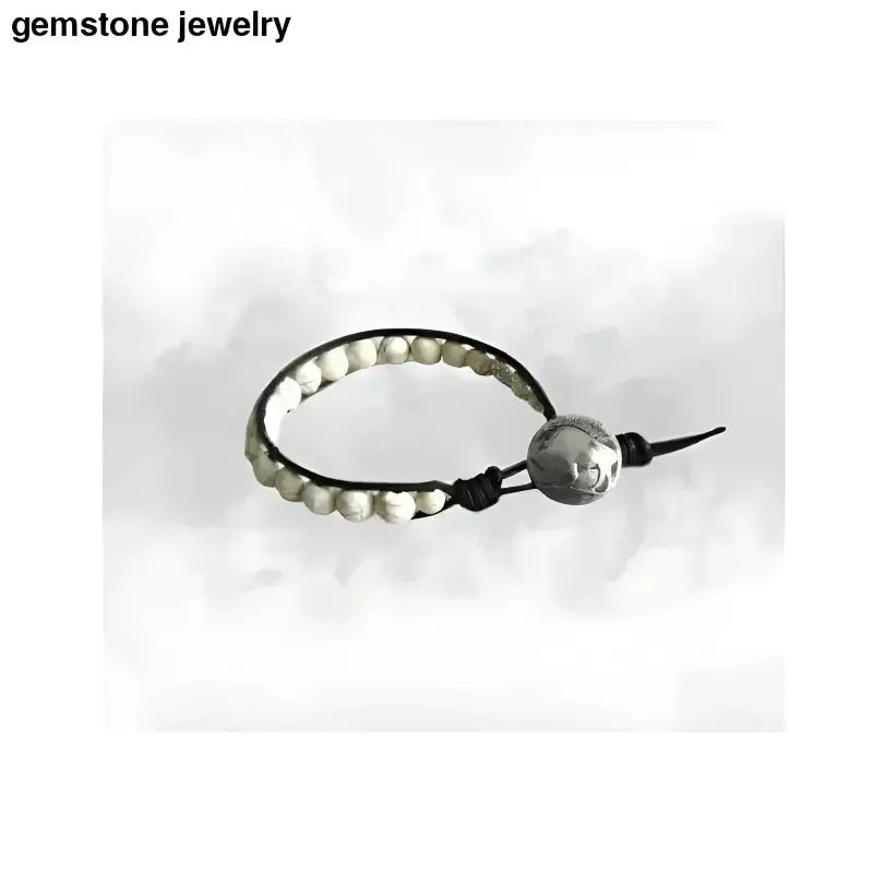 Turquoise Bracelet with Brown Leather and Beaded Gemstones - Bec Sue Jewelry Shop