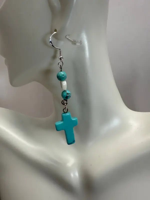 Turquoise Cross Earring with Heart Shape Design - Bec Sue Jewelry Shop