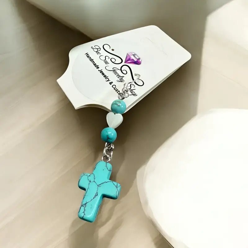 Turquoise Cross Earring with Heart Shape Design - Bec Sue Jewelry Shop