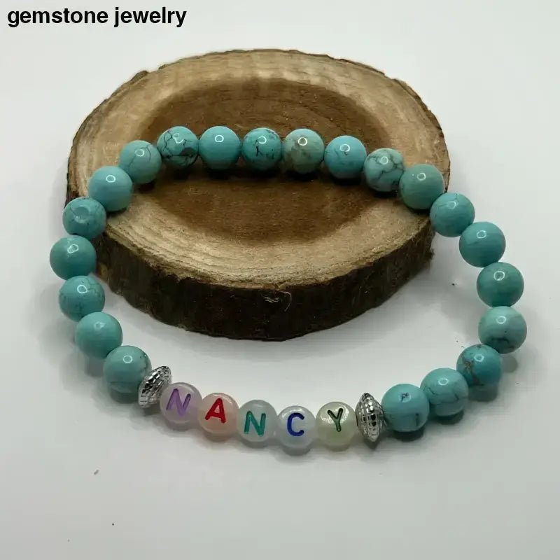 Turquoise Healing Stone Beaded Bracelet with Name - Bec Sue Jewelry Shop