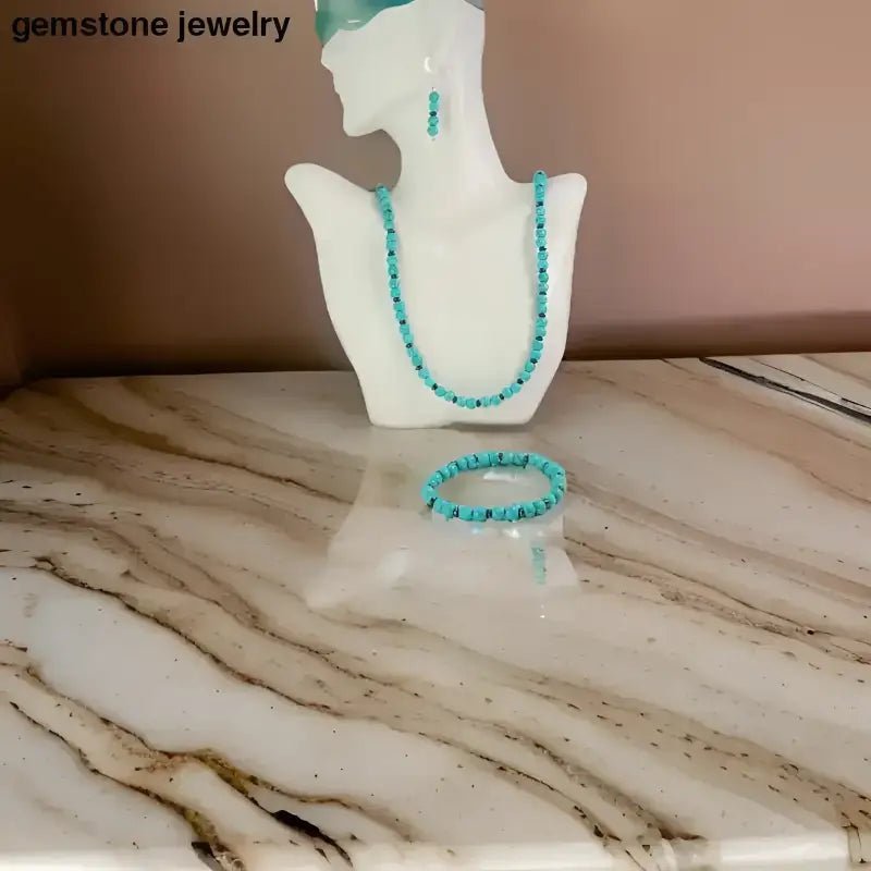Turquoise Jewelry Gemstone Necklace with Silver Spacer Beads - Bec Sue Jewelry Shop