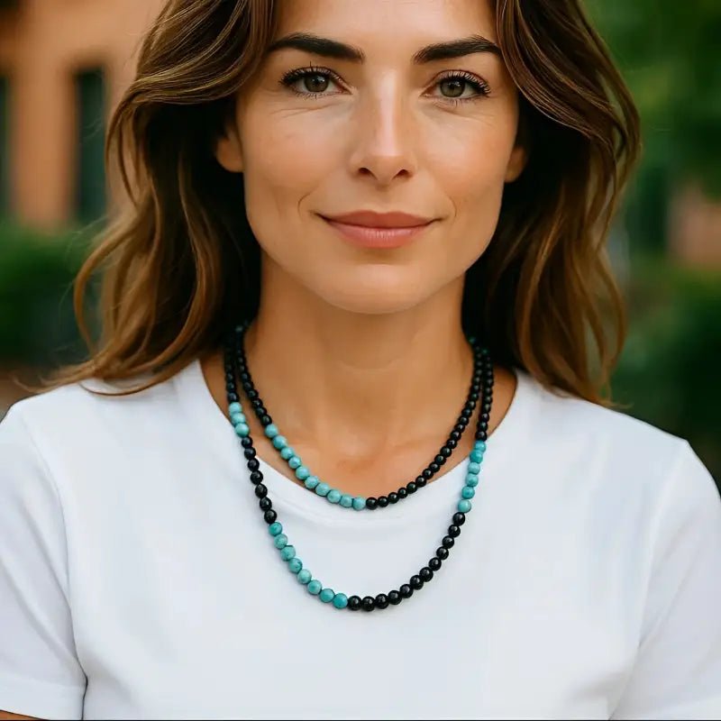 Turquoise Necklace women, Handmade Turquoise and Black Gemstone Necklace - Bec Sue Jewelry Shop