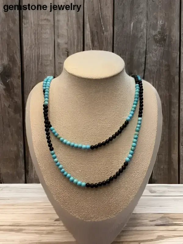 Turquoise Necklace women, Handmade Turquoise and Black Gemstone Necklace - Bec Sue Jewelry Shop