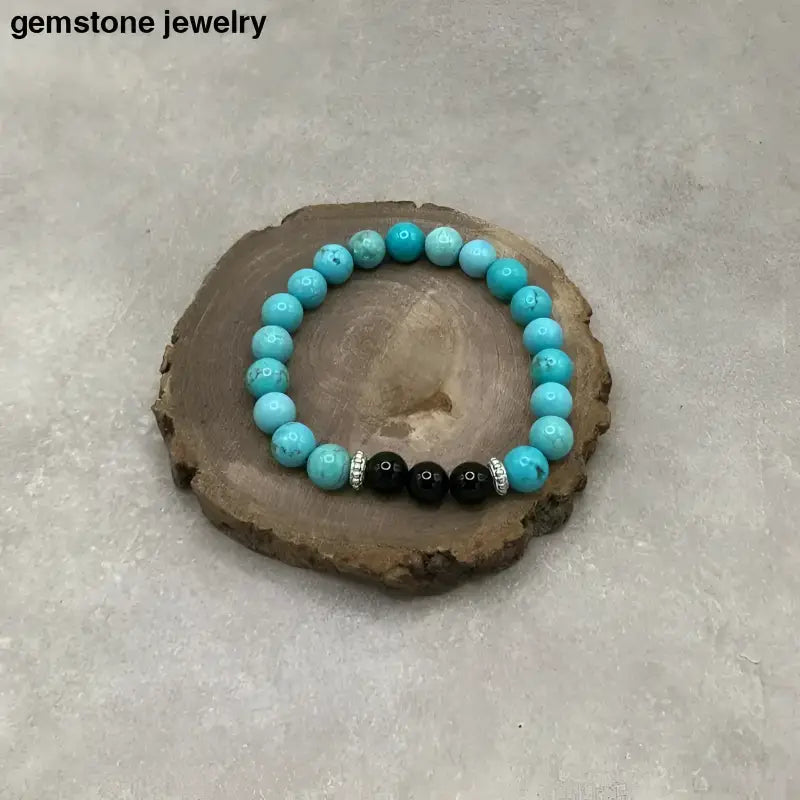 Turquoise Stretch Bracelet with Black Beads - Bec Sue Jewelry Shop