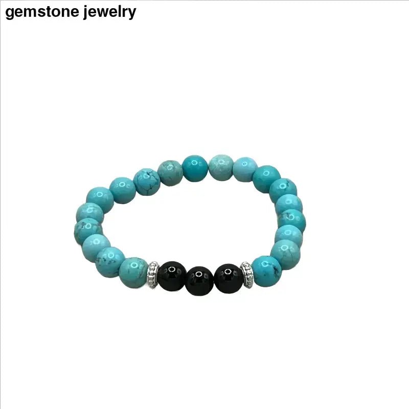 Turquoise Stretch Bracelet with Black Beads - Bec Sue Jewelry Shop