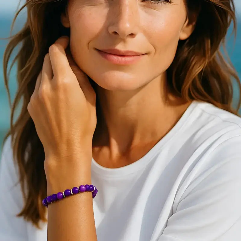 Purple crystal bracelet with sugilite 6mm beads, perfect for unique sugilite jewelry gift