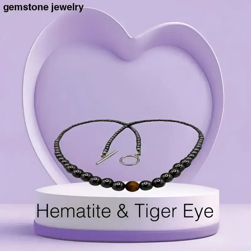 Unique Handmade Mens Hematite and Tiger's Eye Necklace - Bec Sue Jewelry Shop