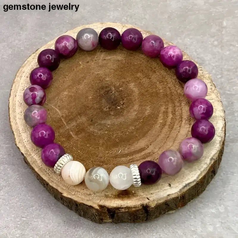 Unisex Sugilite Jewelry Gemstone Beaded Bracelet with Agate 8mm - Bec Sue Jewelry Shop