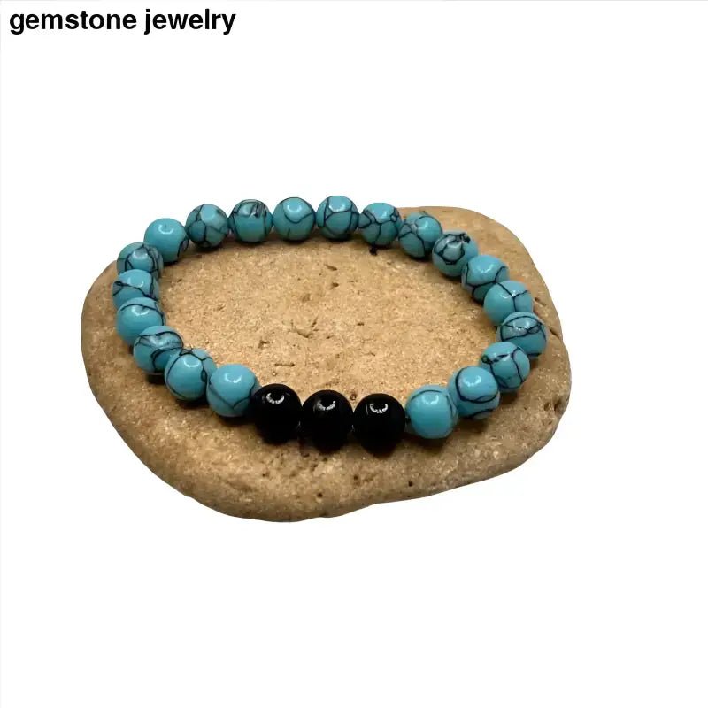 Vibrant Turquoise and Black Beaded Tourmaline Gemstone Bracelet - Bec Sue Jewelry Shop