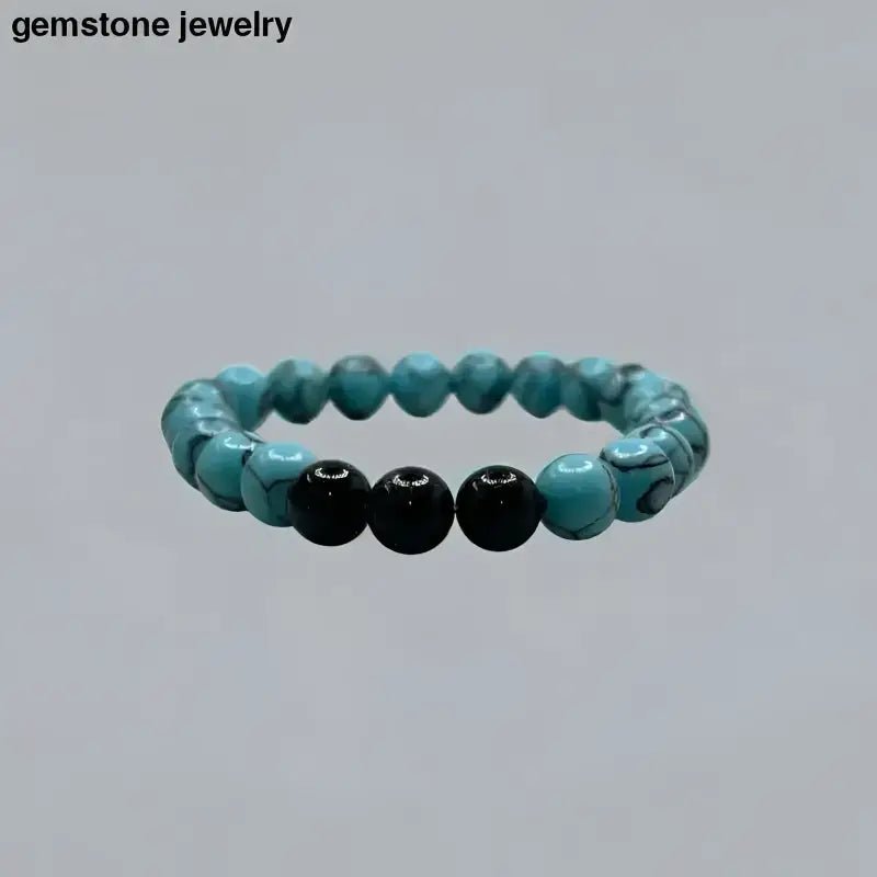 Vibrant Turquoise and Black Beaded Tourmaline Gemstone Bracelet - Bec Sue Jewelry Shop