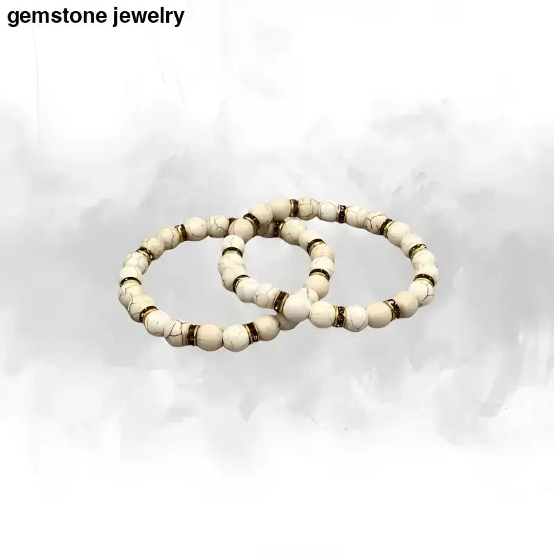 White Beaded Bracelets with Rhinestone Crystal Rondelles - Bec Sue Jewelry Shop