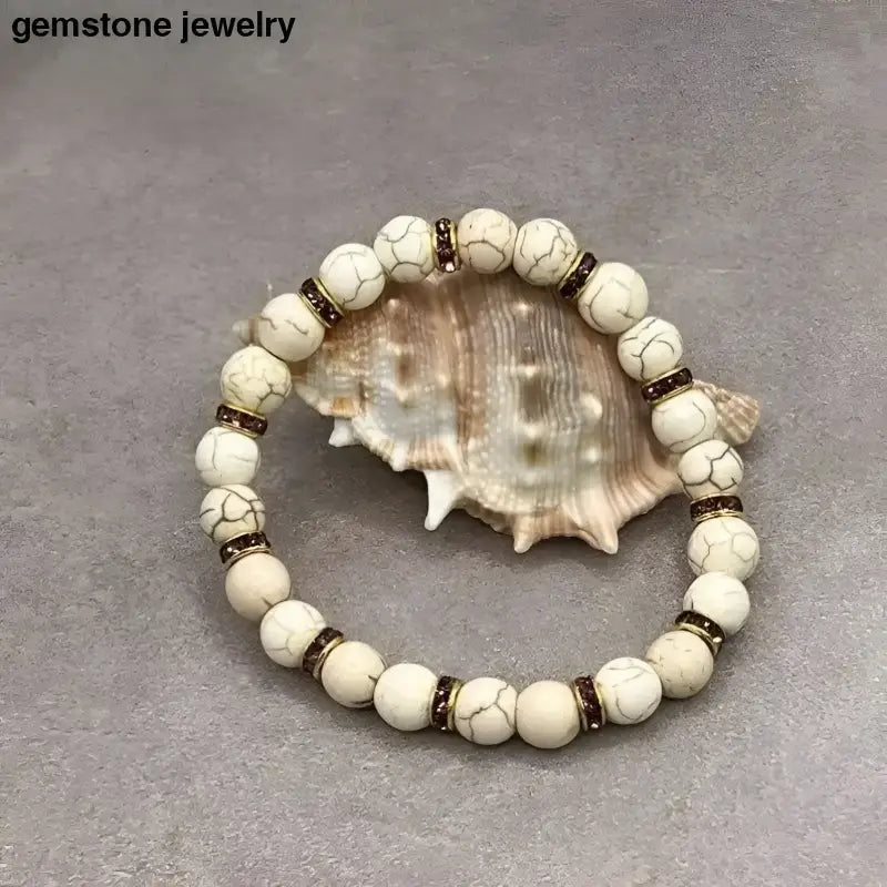 White Beaded Bracelets with Rhinestone Crystal Rondelles - Bec Sue Jewelry Shop