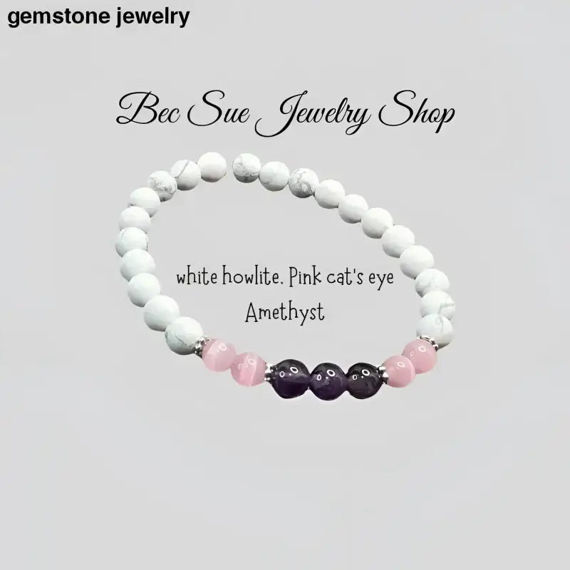 White Howlite Bracelet with Beaded Gemstones - Bec Sue Jewelry Shop