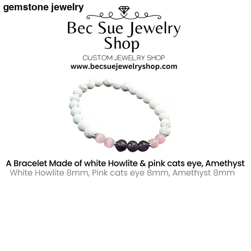 White Howlite Bracelet with Beaded Gemstones - Bec Sue Jewelry Shop