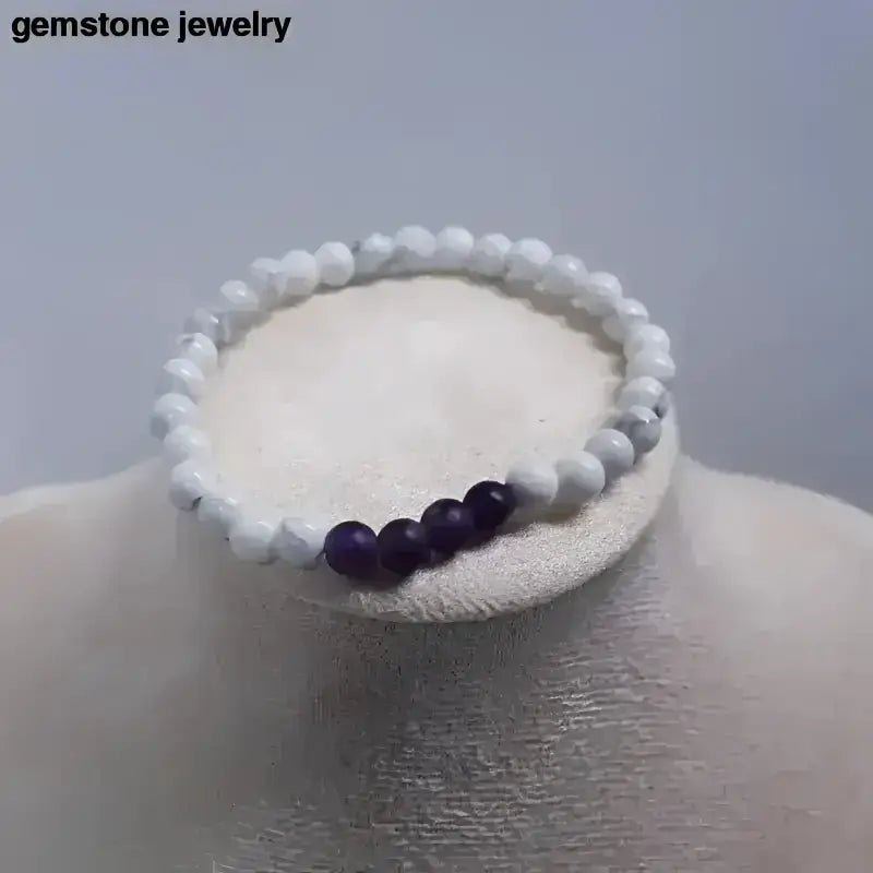 White Howlite Bracelet with Purple 6mm Gemstone Beads Exuding Elegance - Bec Sue Jewelry Shop