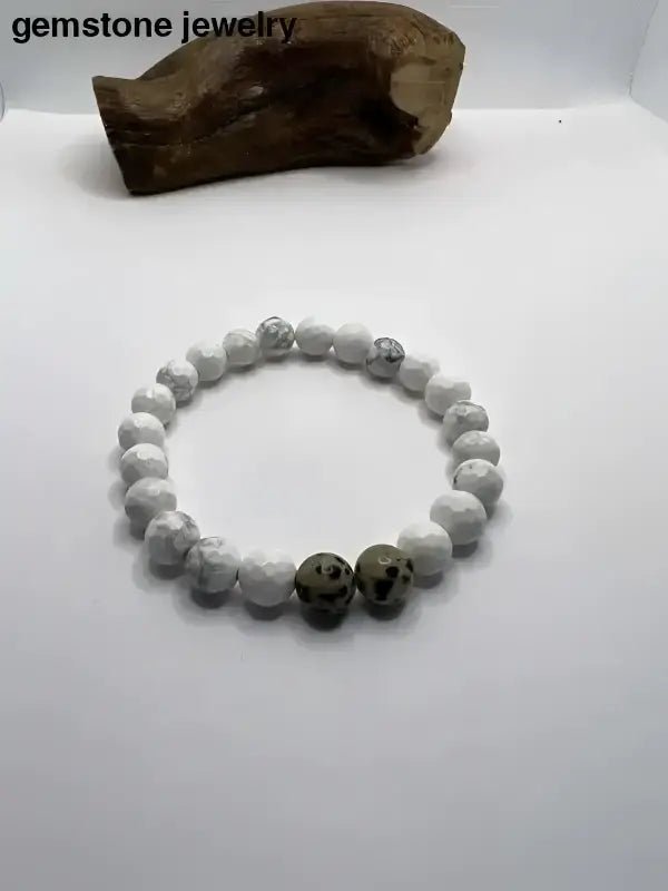 White Howlite Stretch Beaded Gemstone Bracelet - Bec Sue Jewelry Shop