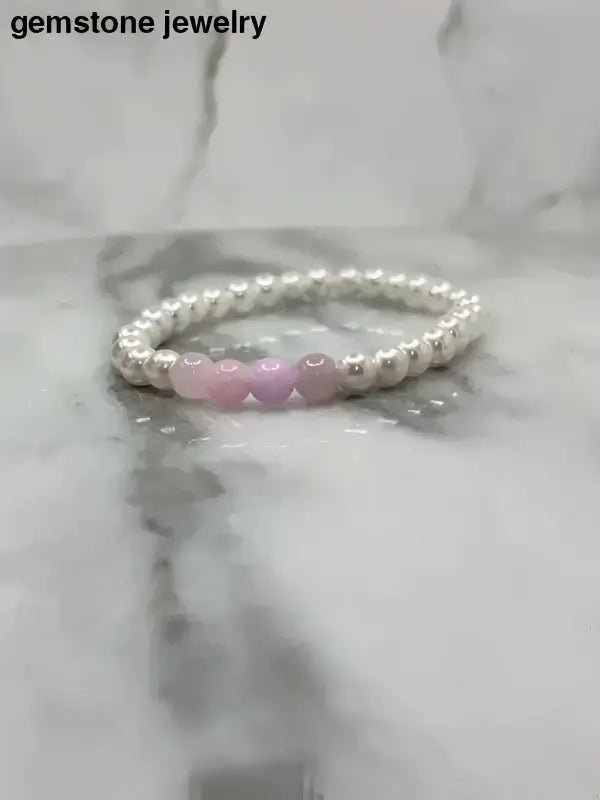 White Pearl Glass and Pink Gemstone Bracelet - Bec Sue Jewelry Shop