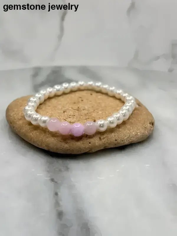 White Pearl Glass and Pink Gemstone Bracelet - Bec Sue Jewelry Shop