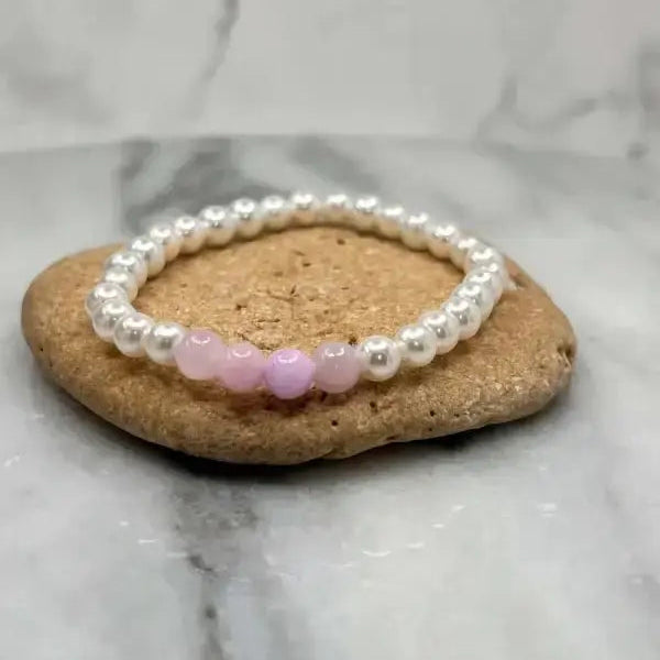 White Pearl Glass and Pink Gemstone Bracelet - Bec Sue Jewelry Shop